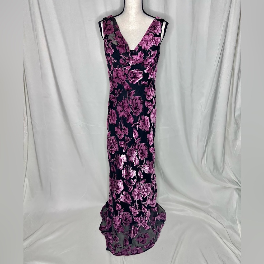 Vintage After Dark Burn Out Velvet Maxi Dress Size 12
